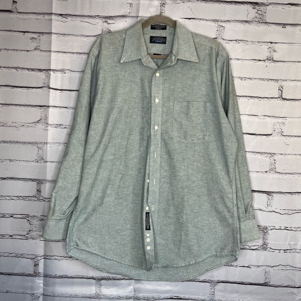 Cambridge Classic Light Gray Men's Button-Up Dress Shirt SZ 16 Workwear Casual
